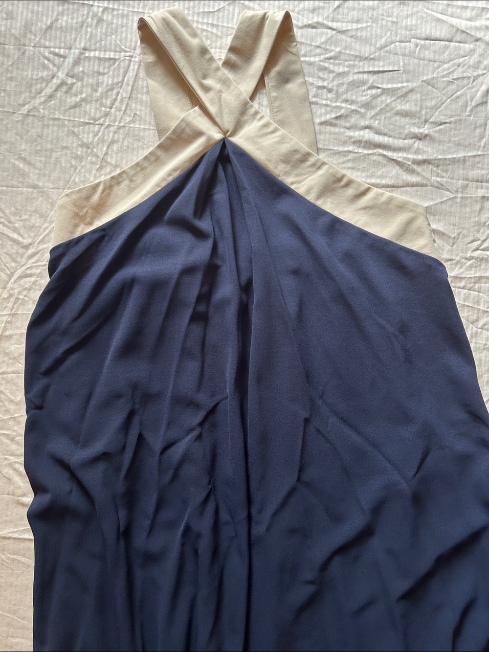 Two-Tone Halter Maxi Dress in Navy Blue and Cream